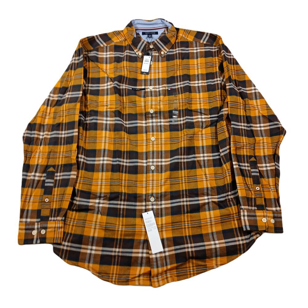 Tommy Hilfiger Westley Plaid Brushed Twill Shirt Mens XLT XL Tall Crest Gold $84